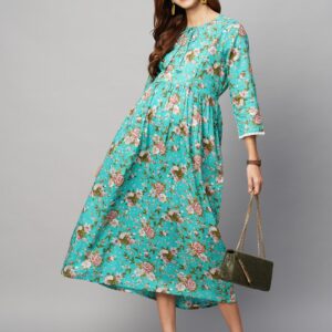 MomToBe Women's Cotton Persian Green Maternity Dress
