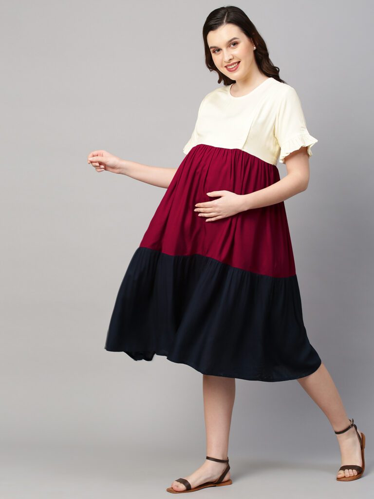MomToBe Women's Rayon Calf Length Maternity Dress – Momtobe
