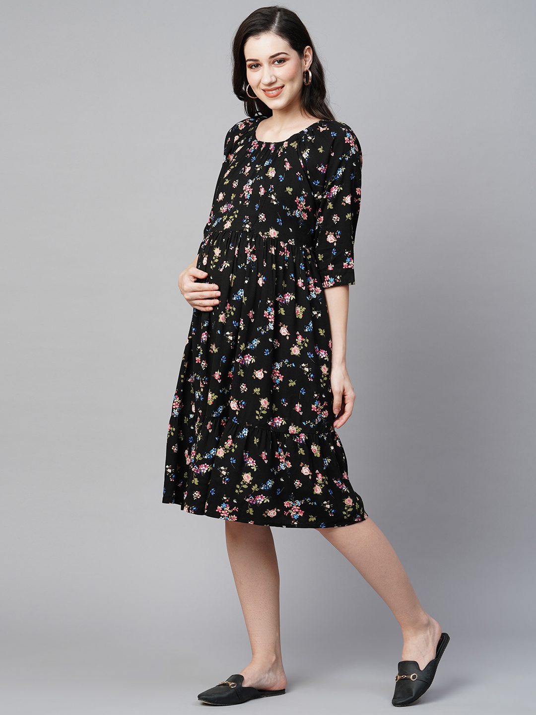 Buy MomToBe Women's Rayon Midi Maternity Dress/Feeding Dress