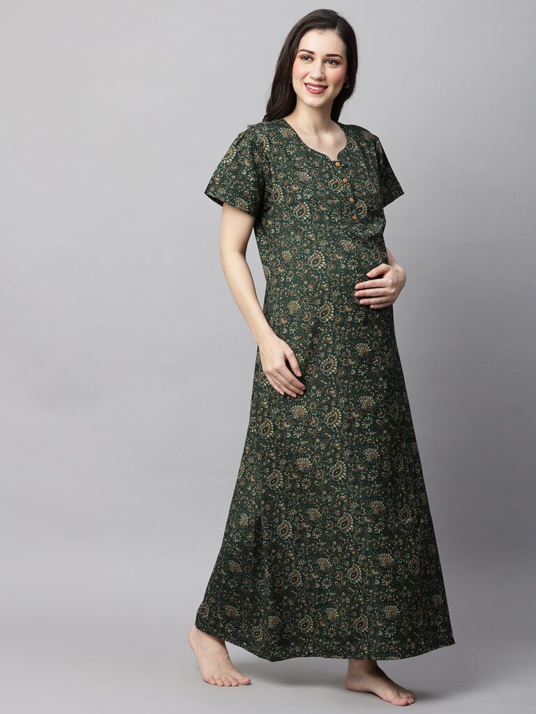 Buy Cotton Maternity Gown | Maternity Dress for Women with Breastfeeding  Zippers | Maxi Dress | Day & Night Comfort | Feeding Dress for Pre & Post  Pregnancy (Medium, Green) at Amazon.in